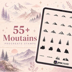 55+ bergsstämplar för Procreate | Stämpelpaket med vilda alpina landskap | Procreate-penselset | Procreate-anpassat verktygssats | Direktnedladdning