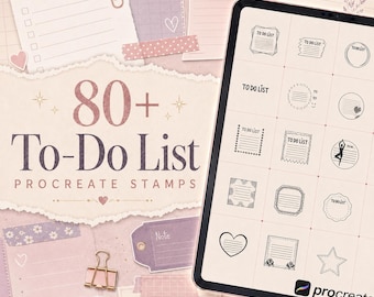 Más de 80 pinceles de sellos para listas de tareas en Procreate | Paquete de sellos para planificador y calendario | Conjunto de pinceles para Procreate | Kit de herramientas para Procreate | Descarga instantánea