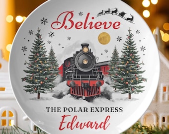Custom Polar Express Mug, Personalized North Pole Train Plate, Kids Christmas Keepsake