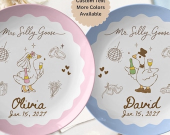 Custom Mr. & Mrs. Silly Goose Wedding Plate, Couples Cake Plate, Funny Newlywed Gift