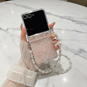 Shell Beaded Bracelet Phone Case for Samsung Z Flip, Luxury Wrist Chain Cover