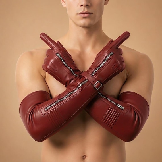 Mens Leather Opera Gloves, Long Leather Gloves Men, Elbow Length Zipper Gloves, Gothic Fashion Gloves