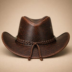 Handgjord cowboyhatt i läder, sliten westernhatt för män och kvinnor, vintage cowgirlhatt, ranchhatt i äkta läder, bred brätte bild 2
