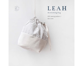 PATTERN, Drawstring Bag, Knitting Bag, PDF Sewing Pattern, Project Bag, Sewing Tutorial, DIY gift, Leah drawstring bag