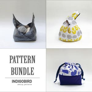 DIY Sewing pattern bundle, Knitting Bag, Project Bag, Knot Bag, Drawstring bag, bento bag, Leah drawstring bag