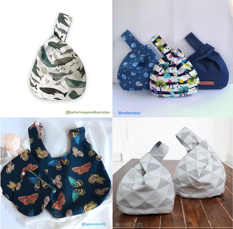 MÖNSTER, Stickprojekt Väskmönster, Knutväska, Väskmönster PDF, Japansk knutväska, Grabväska, Vändbar väska, DIY-present, l'il knot-väska bild 7