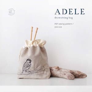 PATTERN, Easy DIY Drawstring Bag PDF Sewing Pattern, Christmas Project Bag, Gift Bag, Sewing Tutorial, Adele drawstring bag