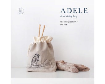 PATTERN, Drawstring Bag, Knitting Bag, PDF Sewing Pattern, Christmas Project Bag, Gift Bag, Sewing Tutorial, Adele drawstring bag