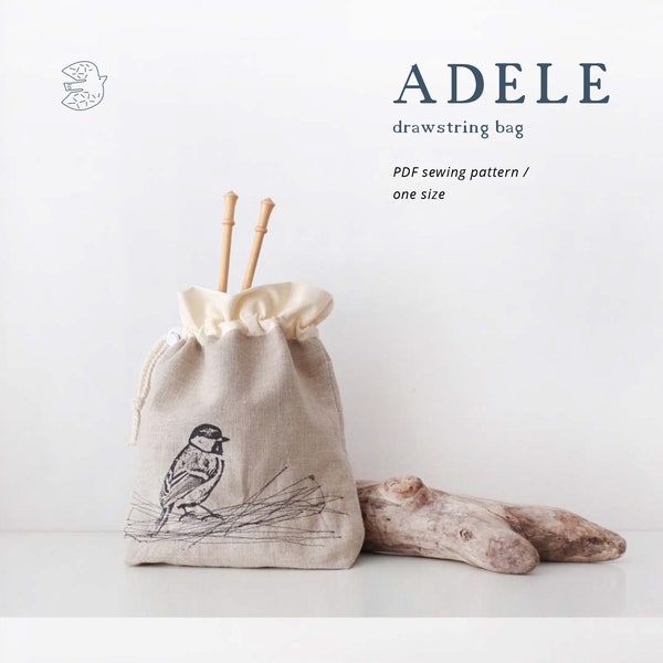 PATTERN, Drawstring Bag, Knitting Bag, PDF Sewing Pattern, Christmas Project Bag, Gift Bag, Sewing Tutorial, Adele drawstring bag