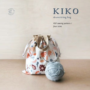 Drawstring Bag, PDF sewing pattern, Kiko drawstring bag, project bag, knitting bag, indigobirddesign, pattern