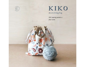 Drawstring Bag, PDF sewing pattern, Kiko drawstring bag, project bag, knitting bag, indigobirddesign, pattern