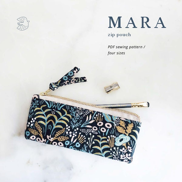 PATTERN, Zip Pouch, Pencil Case, PDF Sewing Pattern, Notions pouch, Pencil pouch, Makeup pouch, Mara Zip Pouch