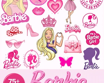 Paquete de imágenes prediseñadas SVG PNG de la muñeca de moda Barb.ie, más de 75 pegatinas rosas para niñas y decoración para fiestas en formato PNG, arte digital de alta resolución para sublimación.