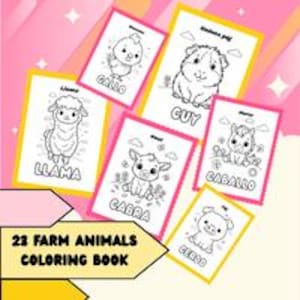 Bilingual Farm Animals Coloring Book for Kids, Spanish-English Vocabulary, Toddler Learning Pages, Printable PDF, Instant Download.