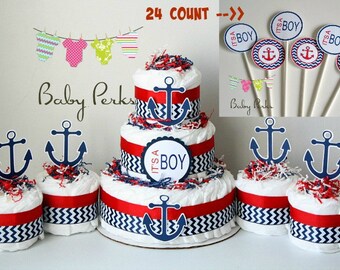 Items Similar To 4 Mini Nautical Diaper Cake Nautical Baby