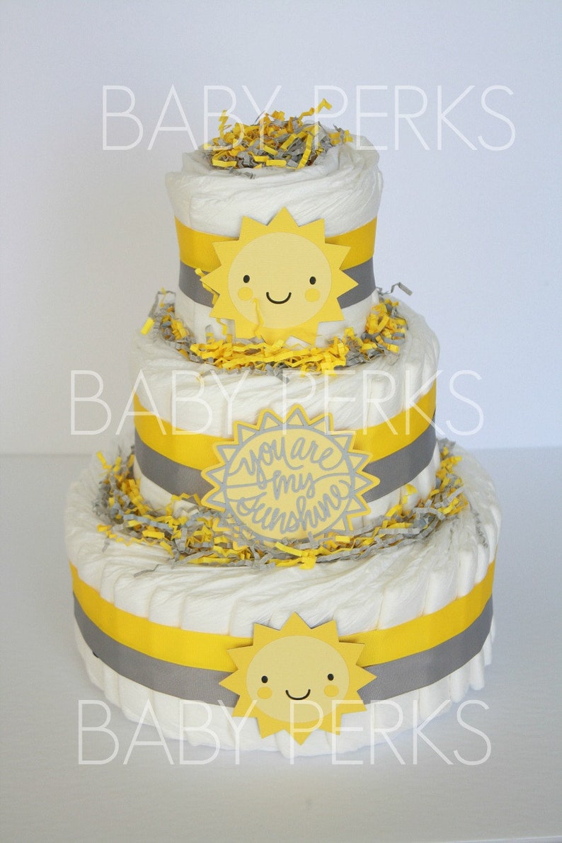 You Are My Sunshine Baby Shower Diaper Cake Decorations Yellow And Grey