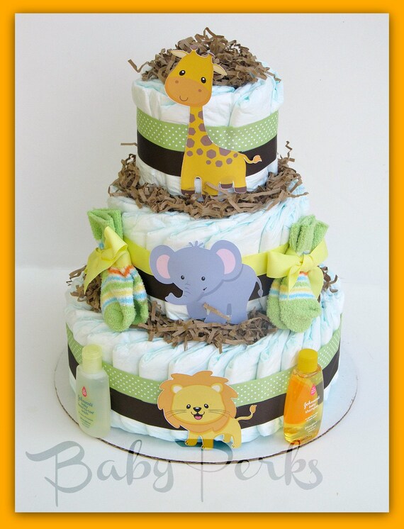 Gender Neutral Jungle Diaper Cake Safari Diaper Cake Jungle Etsy