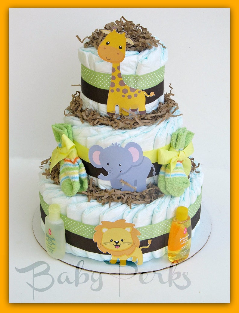 Gender Neutral Jungle Diaper Cake Safari Diaper Cake Jungle Etsy