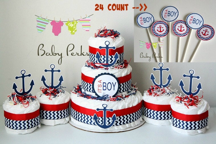 Nautical Diaper Cake Nautical Baby Shower Sailboat Theme 