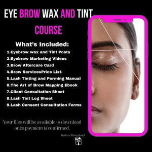 Curso de depilación y tinte de cejas / Libro electrónico sobre diseño de cejas / Vídeos de marketing / Lista de precios / Formularios de consentimiento / Formación digital en diseño de cejas