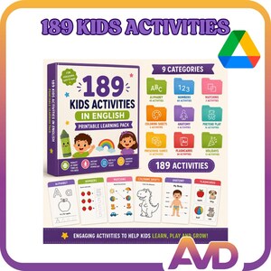 Ultimate English Learning Pack  189 Printable Worksheets & Activities  Preschool Kindergarten  Flashcards Games Coloring  Instant Download