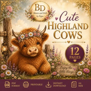 Cute Highland Cow Writing Paper 12 Printable Writing Pages Highland Cow Stationery  Cottagecore Letter Paper Journal Pages A4 PDF download