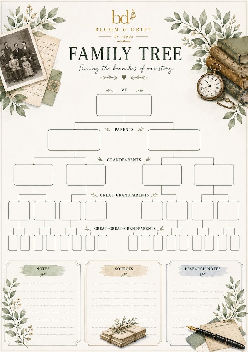 Family Tree Printable | Ancestry Chart | Genealogy Worksheet | Family ...