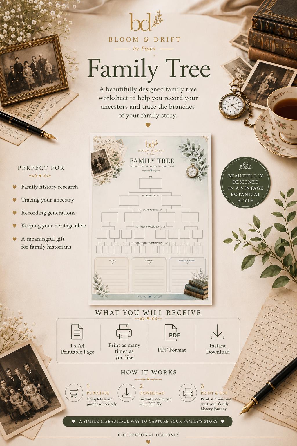Family Tree Printable | Ancestry Chart | Genealogy Worksheet | Family ...