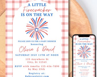 Patriotisk babyshowerinbjudan | Redigerbar Canvas-mall för liten smällare (digital nedladdning)