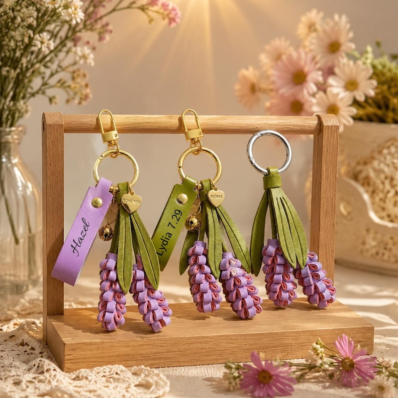 Customized Name Flower Keychains, Personalized Lavender Bag Charms, Flower Tassel Keychains, Bridesmaid Invitation Gifts, Gifts For Her