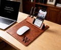 Personalized multifunctional Leather Mouse Pad with Phone Stand &Pen Holder, custom office desk accessory, Father's Day gift, corporate gift product logo