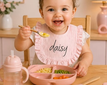 名入れ子供用よだれかけ／ベビーギフト／ベビービブ／名前刺繍