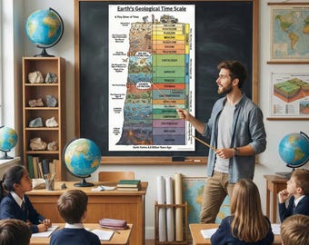 Affiche à l'échelle du temps géologique, tableau de l'histoire de la Terre imprimable PDF, salle de classe de sciences, école à la maison, art mural éducatif