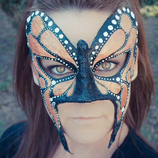 Monarch Butterfly Mask, Butterfly Mask, Fairy Mask, Woodland Mask, Halloween Mask, Mardi Gras Mask, OOAK Mask,Burning Man Costume,Pagan Mask