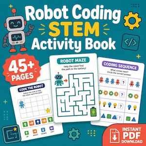 Robot Coding STEM Activity Book for Kids Ages 4-8 | Coding Mazes Technology | Homeschool Printable