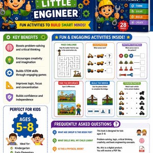 Juegos de ingenio para niños de 5 a 8 años / Rompecabezas y laberintos STEM / PDF Montessori para educación en casa