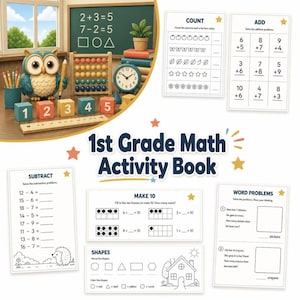 Matematik-upptagenhetspärm för årskurs 1 | Utskrivbar arbetsbok i addition, subtraktion, tidräkning och hoppräkning