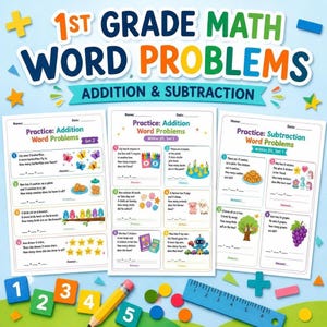 Math Word Problems for 1st Grade, Addition and Subtraction Printable PDF Worksheets