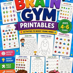 Kids Brain Gym Printable Bundle | Focus Games & Fine Motor Puzzles | Neuro Gym Activity Sheets