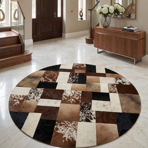Tappeto patchwork in pelle bovina, realizzato a mano su misura, ideale per l'ingresso. Vera pelle bovina, regalo perfetto per papà.
