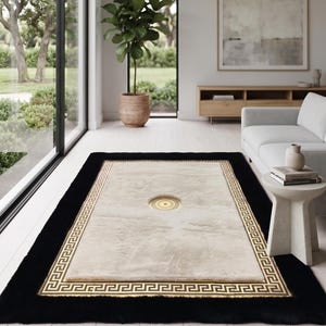 Handmade Black and Cream Plush Living Room or Bedroom Rug, Soft Fluffy Carpet, Home Decor