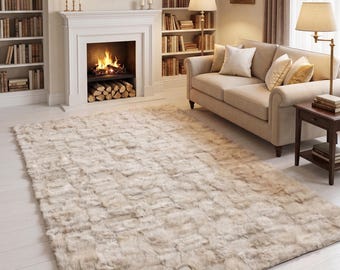 Handmade Cream Color Sheepskin Carpet, Real Sheepskin Soft Fur Area Rug, Cozy Bedroom Decor
