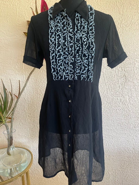 Vintage 1990s Sheer Button Up Dress - Size M