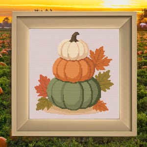 Pumpkin Cross Stitch Pattern (PDF), Autumn Pumpkin Stack Chart, Rustic Harvest Decor, Neutral Fall Decor
