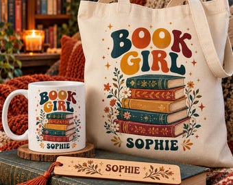 Geschenkset für Bücherliebhaber, Lesetasche, Tasse, Lesezeichen und Untersetzer, Weihnachtsgeschenkbox für Bücherfreunde