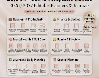 20000+ Digital Planner Bundle 2026–2028 | Editable Canva Templates | GoodNotes & Notability Planners | Daily Weekly Journal | MRR Included