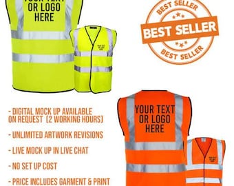 Printed Hi-Vis High Viz Visibility Safety Vest Waistcoat Tabard
