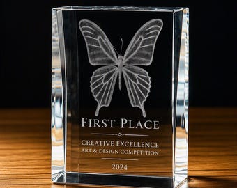 Personalised Crystal Butterfly Award | Custom Engraved Competition Trophy (1st-3rd Place)