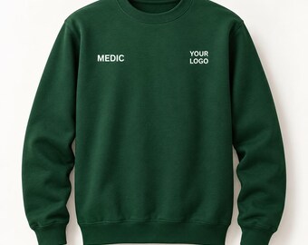 Individuell gestaltbares Sanitäter-Sweatshirt, Arbeitskleidung mit Firmenlogo, personalisierter Pullover für Veranstaltungspersonal, Grafik hochladen, Uniform für medizinisches Team