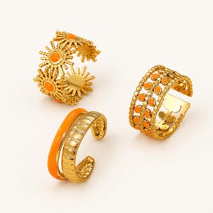 Adjustable Stainless Steel Ring Set – Gold Statement Rings, Boho Stackable Jewelry